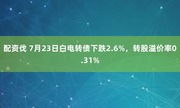 配资伐 7月23日白电转债下跌2.6%，转股溢价率0.31%